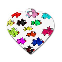 Fishes Marine Life Swimming Water Dog Tag Heart (one Side) by Simbadda