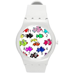 Fishes Marine Life Swimming Water Round Plastic Sport Watch (m) by Simbadda