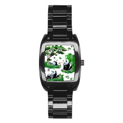 Cute Panda Cartoon Stainless Steel Barrel Watch by Simbadda