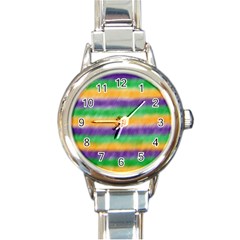 Mardi Gras Strip Tie Die Round Italian Charm Watch by PhotoNOLA