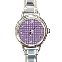 Mardi Gras Purple Plaid Round Italian Charm Watch by PhotoNOLA