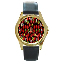 Berry Strawberry Many Round Gold Metal Watch by Simbadda