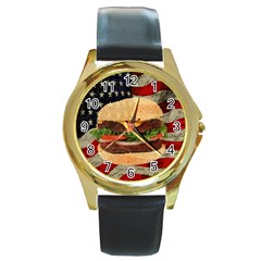 Hamburger Round Gold Metal Watch by Valentinaart