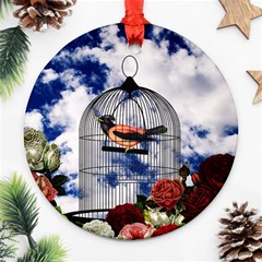 Vintage Bird In The Cage  Round Ornament (two Sides) by Valentinaart