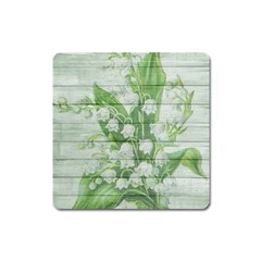 On Wood May Lily Of The Valley Square Magnet by Simbadda