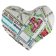 Paris Map Large 19  Premium Flano Heart Shape Cushions by Simbadda