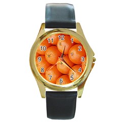 Orange Fruit Round Gold Metal Watch by Simbadda