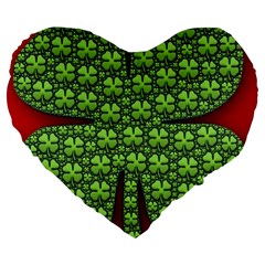 Shamrock Irish Ireland Clover Day Large 19  Premium Flano Heart Shape Cushions by Simbadda