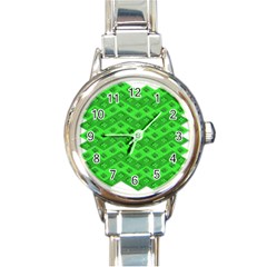 Shamrocks 3d Fabric 4 Leaf Clover Round Italian Charm Watch by Simbadda