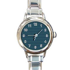 Clovers On Dark Blue Round Italian Charm Watch by PhotoNOLA