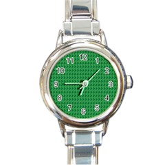 Clovers On Dark Green Round Italian Charm Watch by PhotoNOLA