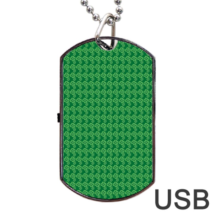 Clovers On Dark Green Dog Tag USB Flash (One Side)