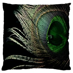 Feather Peacock Drops Green Large Cushion Case (one Side) by Simbadda