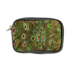 Peacock Feathers Green Background Coin Purse by Simbadda