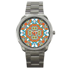 Digital Computer Graphic Geometric Kaleidoscope Sport Metal Watch by Simbadda