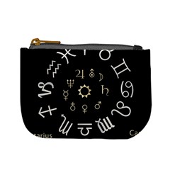 Astrology Chart With Signs And Symbols From The Zodiac Gold Colors Mini Coin Purses by Amaryn4rt