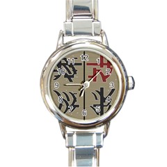 Xia Script On Gray Background Round Italian Charm Watch by Amaryn4rt