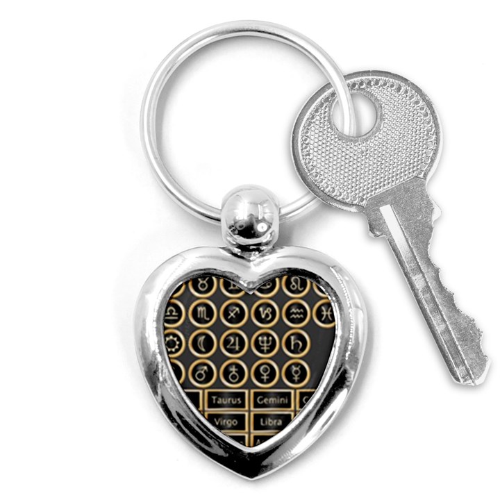 Black And Gold Buttons And Bars Depicting The Signs Of The Astrology Symbols Key Chains (Heart) 