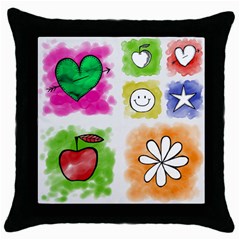 A Set Of Watercolour Icons Throw Pillow Case (black) by Amaryn4rt