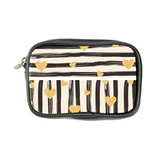 Black Lines And Golden Hearts Pattern Coin Purse by TastefulDesigns