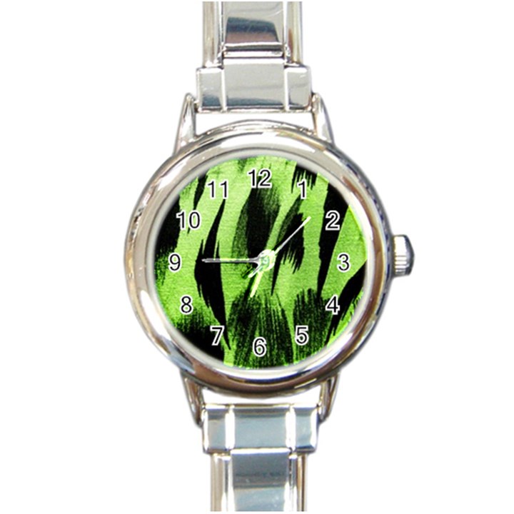 Green Tiger Background Fabric Animal Motifs Round Italian Charm Watch