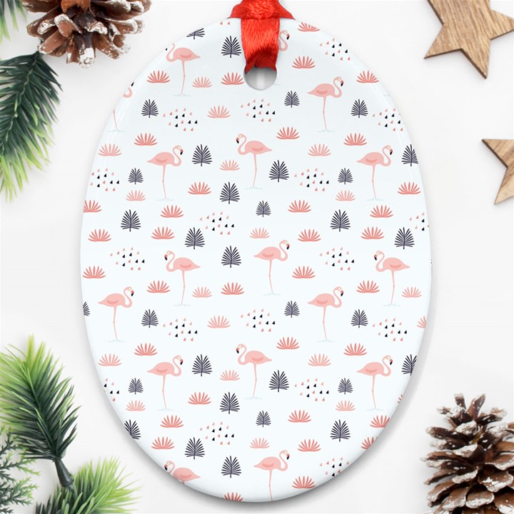 Cute Flamingos And  Leaves Pattern Ornament (Oval)