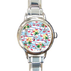 Flamingo Pattern Round Italian Charm Watch by Valentinaart