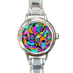 Abstract Art Squiggly Loops Multicolored Round Italian Charm Watch by EDDArt