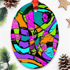 Abstract Art Squiggly Loops Multicolored Oval Ornament (two Sides) by EDDArt