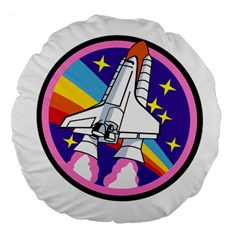 Badge Patch Pink Rainbow Rocket Large 18  Premium Round Cushions by Amaryn4rt