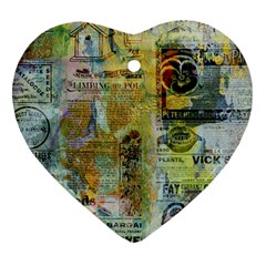 Old Newspaper And Gold Acryl Painting Collage Ornament (heart) by EDDArt