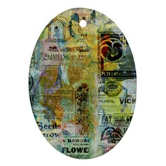 Old Newspaper And Gold Acryl Painting Collage Oval Ornament (two Sides) by EDDArt