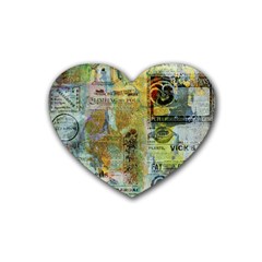 Old Newspaper And Gold Acryl Painting Collage Rubber Coaster (heart)  by EDDArt