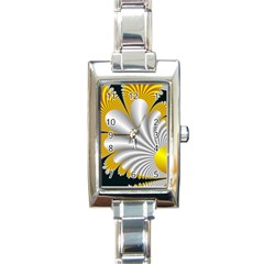 Fractal Gold Palm Tree On Black Background Rectangle Italian Charm Watch by Amaryn4rt