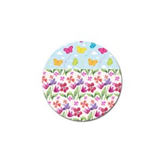 Watercolor Flowers And Butterflies Pattern Golf Ball Marker by TastefulDesigns