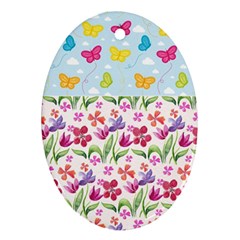 Watercolor Flowers And Butterflies Pattern Oval Ornament (two Sides) by TastefulDesigns