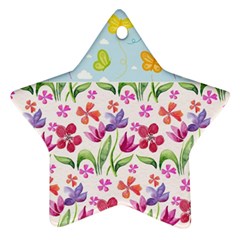 Watercolor Flowers And Butterflies Pattern Star Ornament (two Sides) by TastefulDesigns