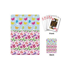 Watercolor Flowers And Butterflies Pattern Playing Cards (mini)  by TastefulDesigns