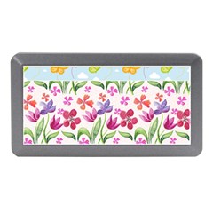 Watercolor Flowers And Butterflies Pattern Memory Card Reader (mini) by TastefulDesigns