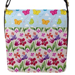 Watercolor Flowers And Butterflies Pattern Flap Messenger Bag (s) by TastefulDesigns