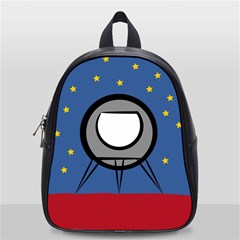 A Rocket Ship Sits On A Red Planet With Gold Stars In The Background School Bags (small)  by Simbadda