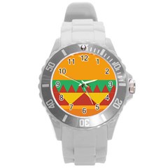 Burger Bread Food Cheese Vegetable Round Plastic Sport Watch (l) by Simbadda