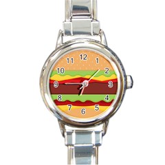 Vector Burger Time Background Round Italian Charm Watch by Simbadda