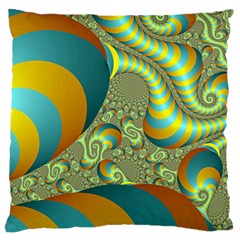 Gold Blue Fractal Worms Background Large Flano Cushion Case (two Sides) by Simbadda