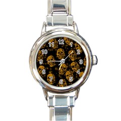 Sparkling Glitter Skulls Golden Round Italian Charm Watch by ImpressiveMoments