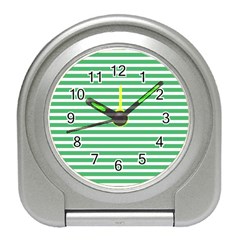 Horizontal Stripes Green Travel Alarm Clocks by Mariart