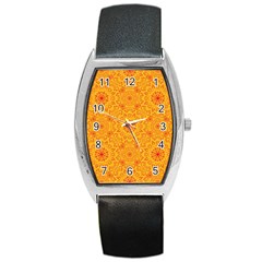 Solar Mandala  Orange Rangoli  Barrel Style Metal Watch by bunart