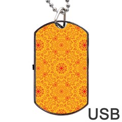 Solar Mandala  Orange Rangoli  Dog Tag Usb Flash (two Sides) by bunart