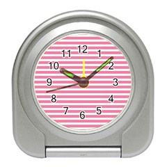 Horizontal Stripes Light Pink Travel Alarm Clocks by Mariart