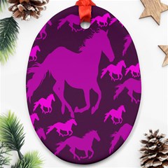 Pink Horses Horse Animals Pattern Colorful Colors Oval Ornament (two Sides) by Simbadda